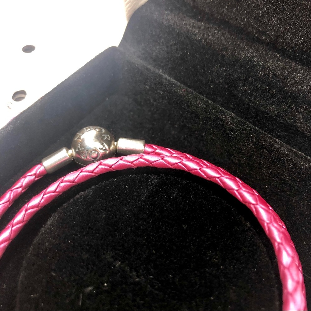 PANDORA Double Braided Leather Pink Bracelet, 19cm - Picture 5 of 8